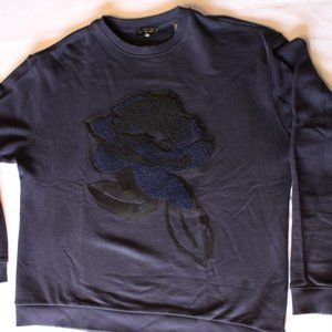 Ted Baker Navy Sweatshirt with Sherpa Feel Embossed Flower  size 3 (XL)
